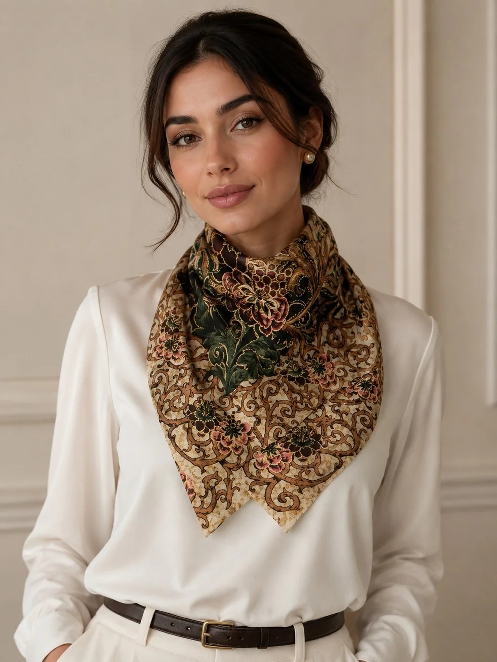 VINTAGE NEW YORK STUDIO 100% SILK SCARF OLD-WORLD TUSCAN JEWELTONES